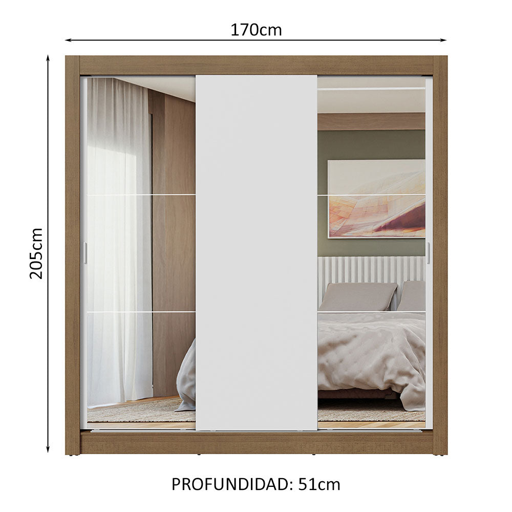 Clóset Matrimonial 3 Puertas Corredizas con Espejos Marrón/Blanco Nobre