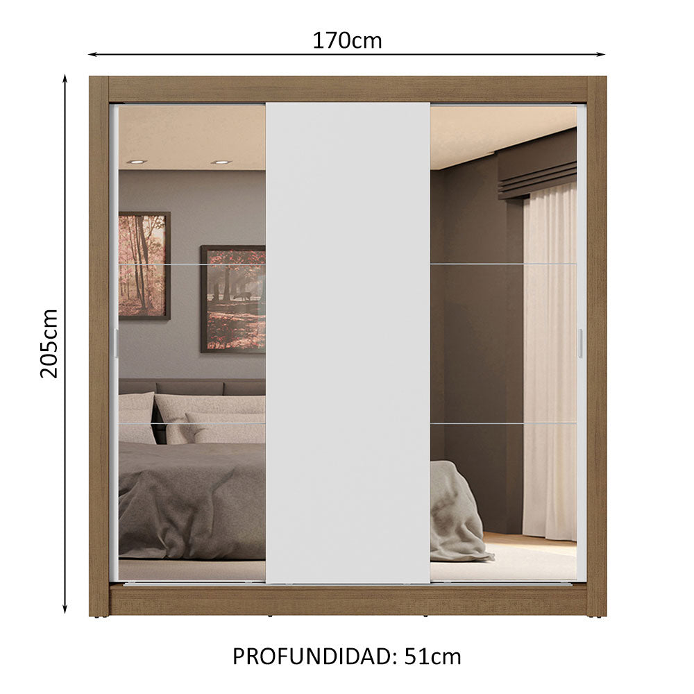 Clóset Matrimonial 3 Puertas Corredizas con Espejos 4 Cajones Marrón/Blanco Sublime Plus