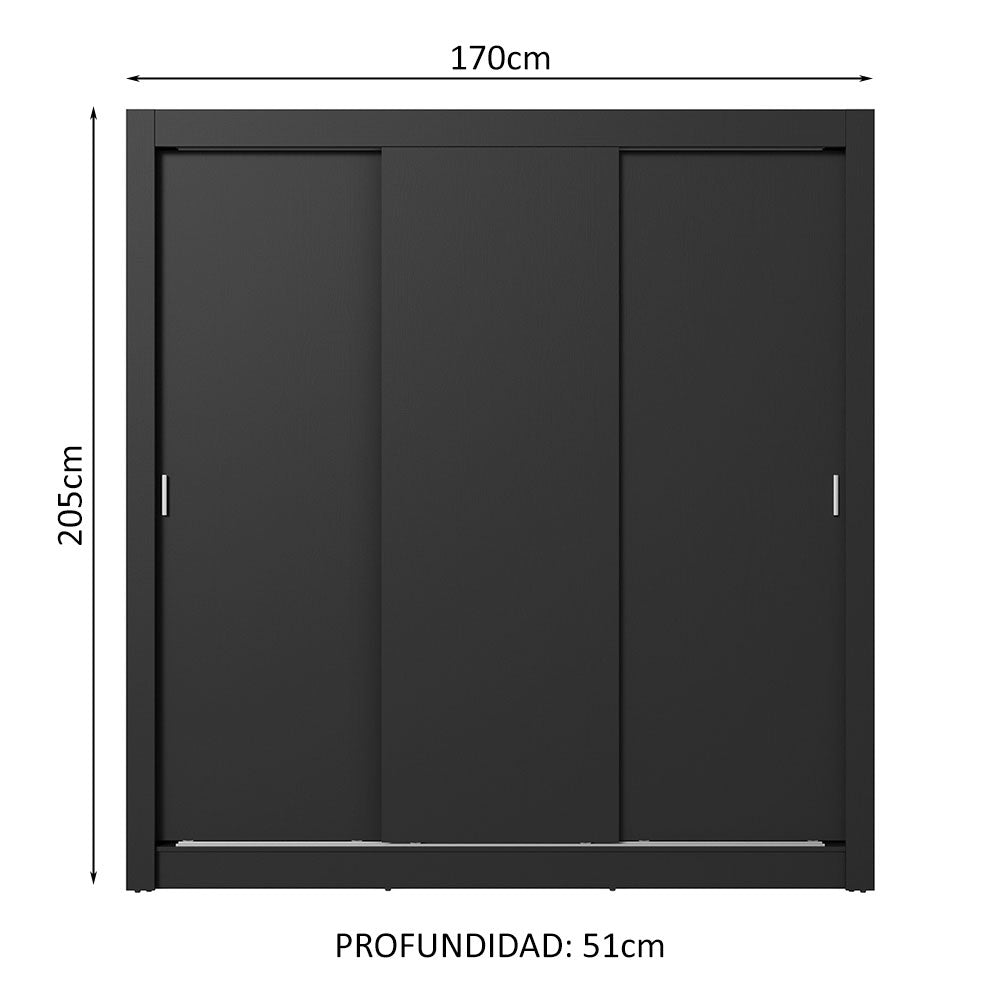 Clóset Matrimonial 3 Puertas Corredizas Negro Nobre