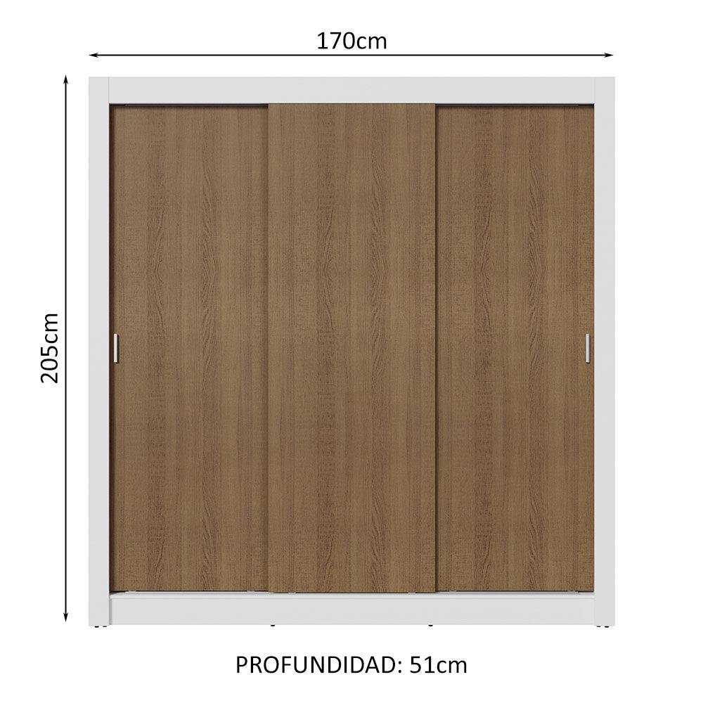 Clóset Matrimonial 3 Puertas Corredizas Blanco/Marrón Nobre