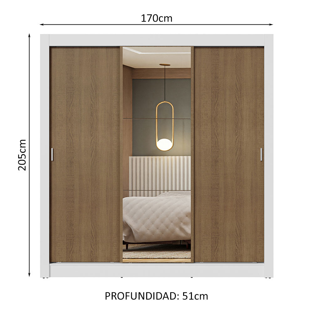 Clóset Matrimonial 3 Puertas Corredizas con Espejo Blanco/Marrón Nobre