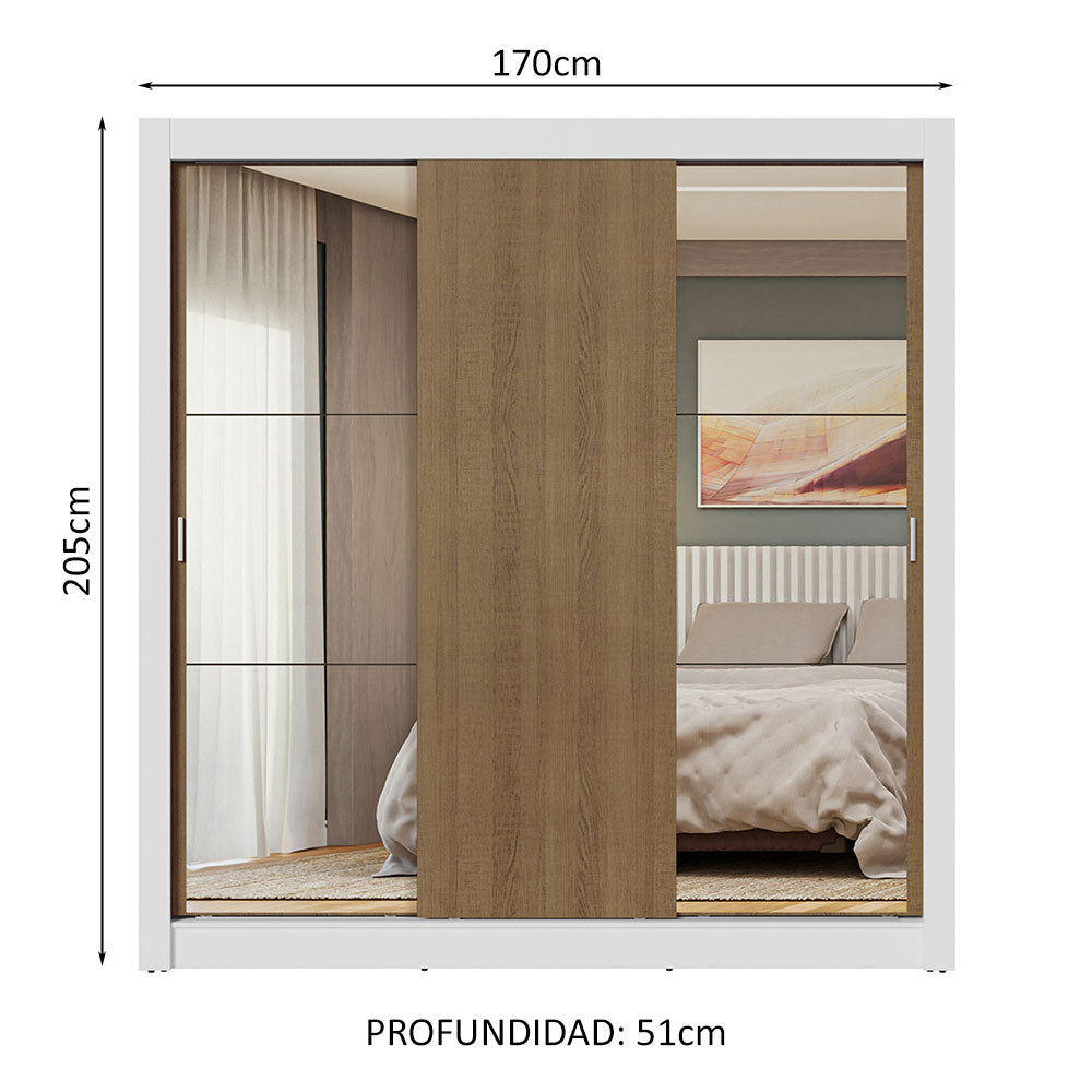 Clóset Matrimonial 3 Puertas Corredizas con Espejos Blanco/Marrón Nobre