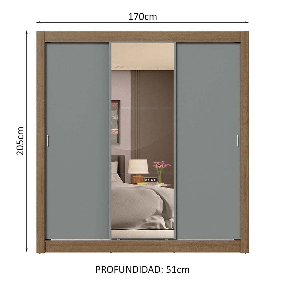 Clóset Matrimonial 3 Puertas Corredizas 4 Cajones Blanco/Gris Sublime Plus