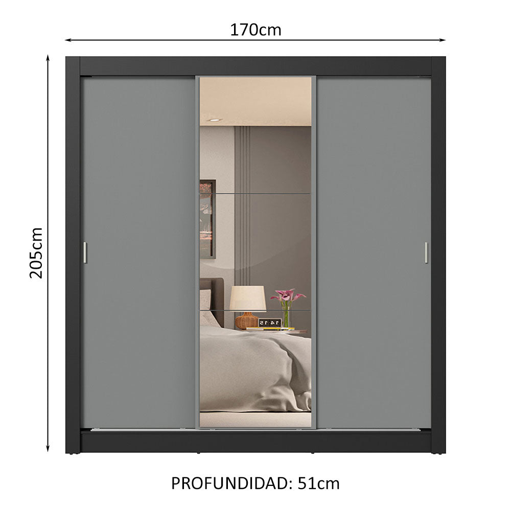 Clóset Matrimonial 3 Puertas Corredizas 4 Cajones Marrón/Gris Sublime Plus