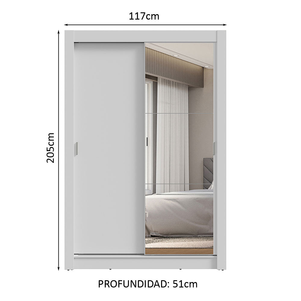 Clóset 2 Puertas Corredizas con Espejo 2 Cajones Blanco Vivare