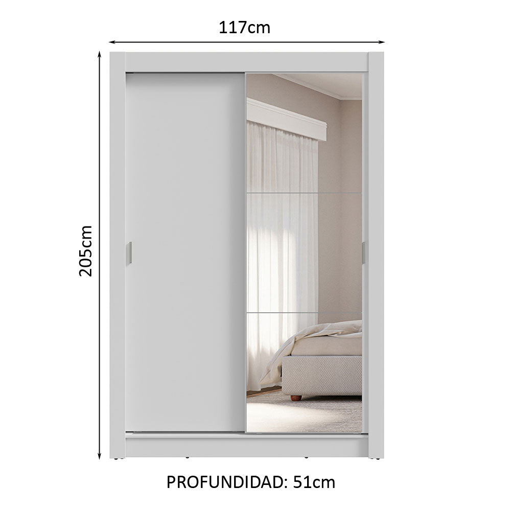 Clóset 2 Puertas Corredizas con Espejo 4 Cajones Blanco Vivare Plus