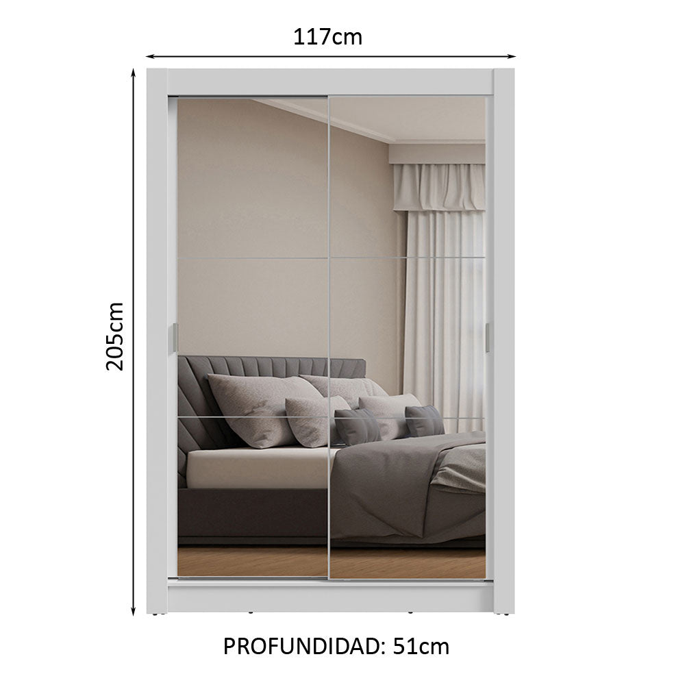 Clóset 2 Puertas Corredizas con Espejos Blanco Milano