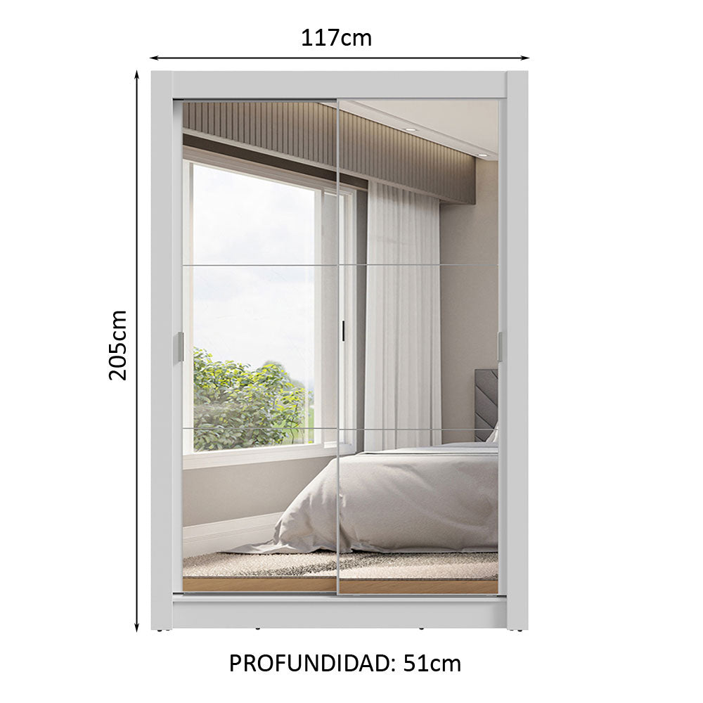 Clóset 2 Puertas Corredizas con Espejos 2 Cajones Blanco Vivare