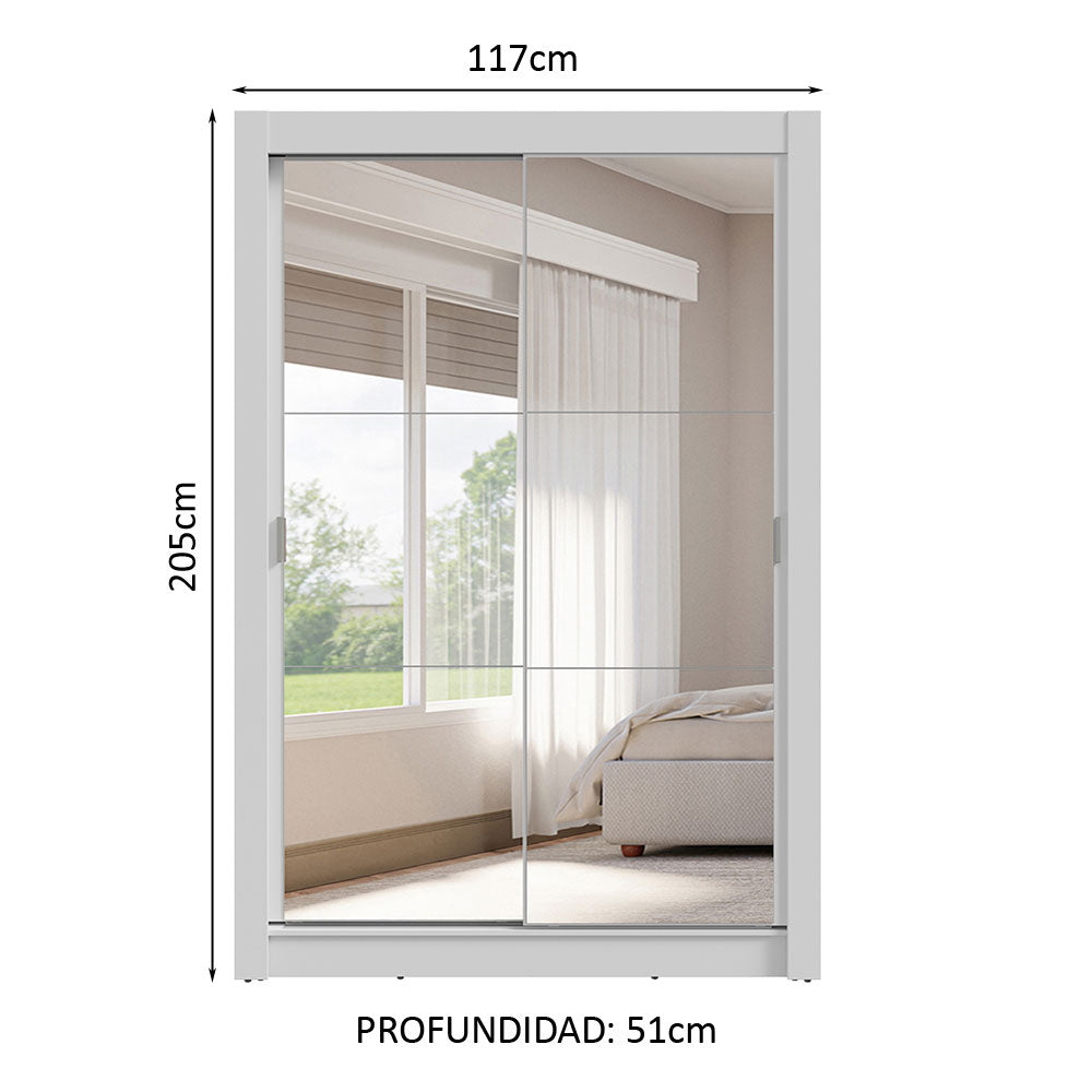 Clóset 2 Puertas Corredizas con Espejos 4 Cajones Blanco Vivare Plus