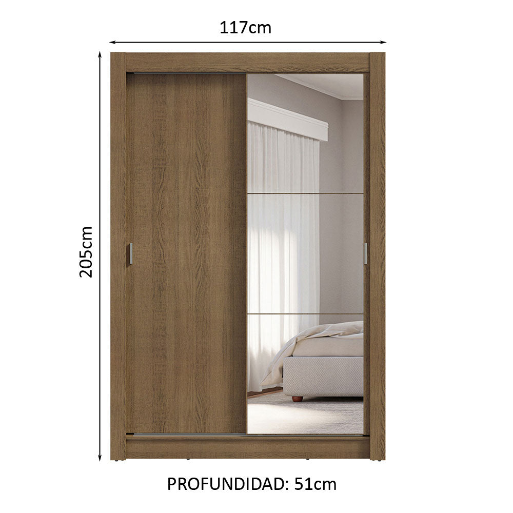 Clóset Soltero 2 Puertas Corredizas con Espejo 4 Cajones Marrón Vivare Plus