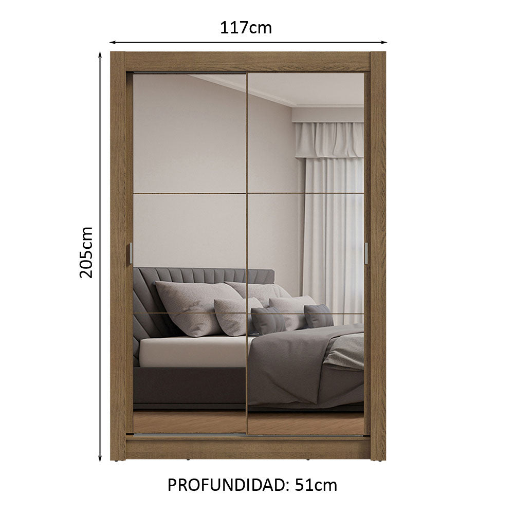 Clóset Soltero 2 Puertas Corredizas con Espejos Marrón Milano