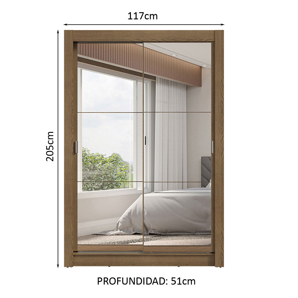 Clóset Soltero 2 Puertas Corredizas con Espejos 2 Cajones Marrón Vivare