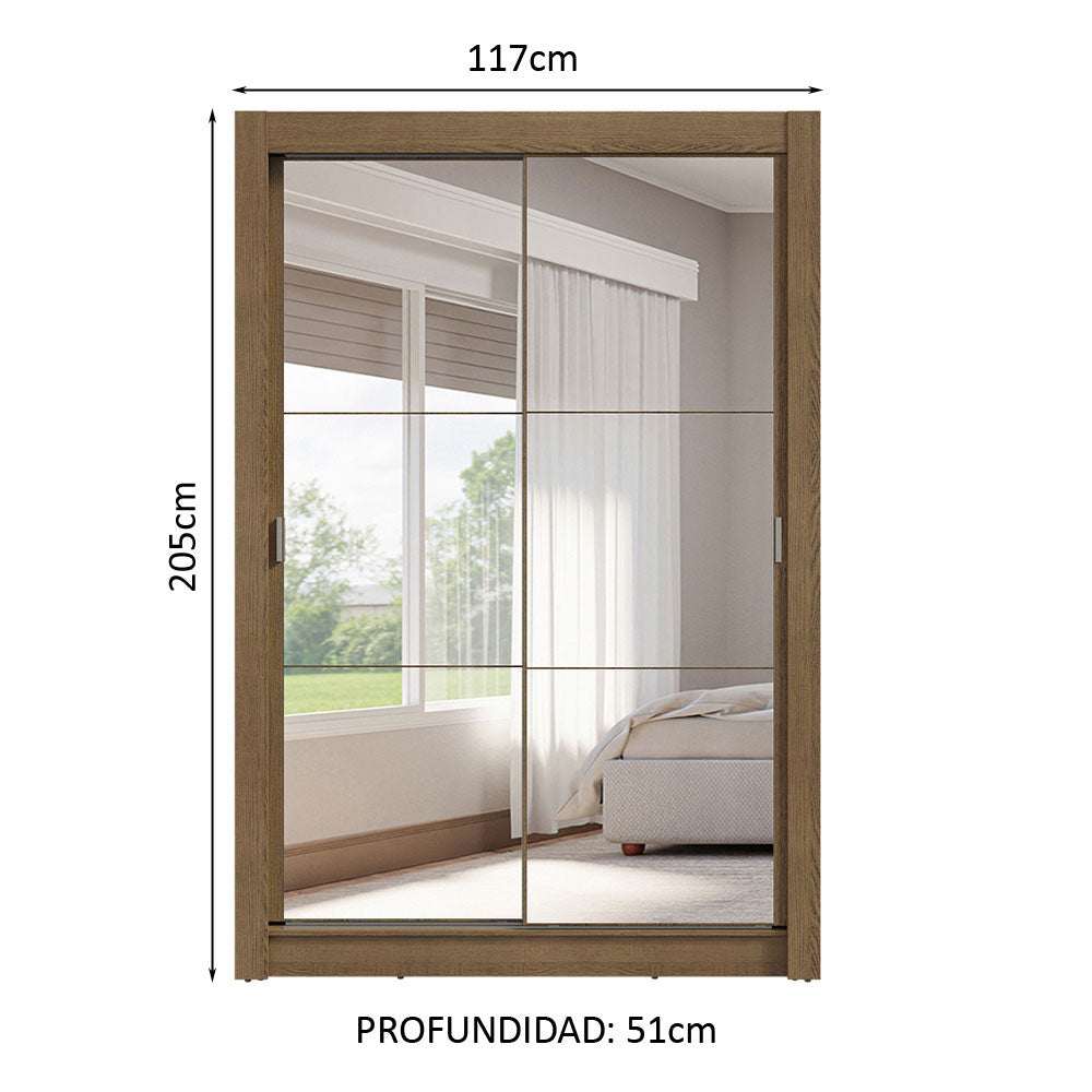 Clóset Soltero 2 Puertas Corredizas con Espejos 4 Cajones Marrón Vivare Plus