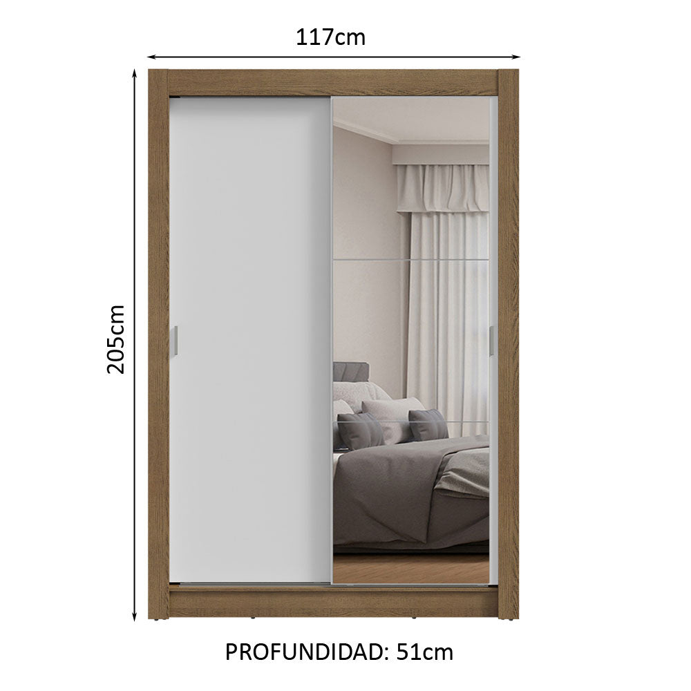 Clóset Soltero 2 Puertas Corredizas con Espejo Marrón/Blanco Milano