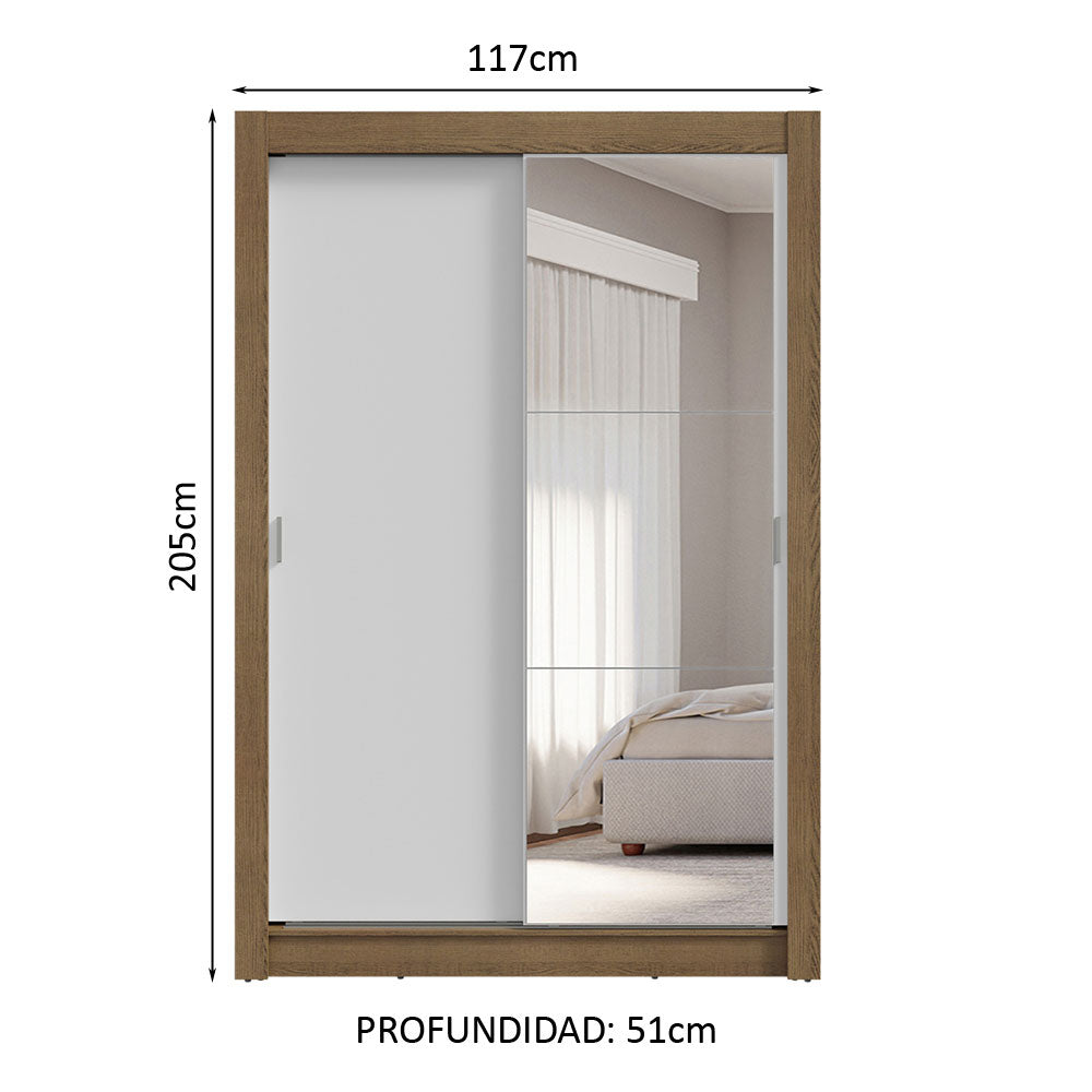 Clóset Soltero 2 Puertas Corredizas con Espejo 4 Cajones Marrón/Blanco Vivare Plus