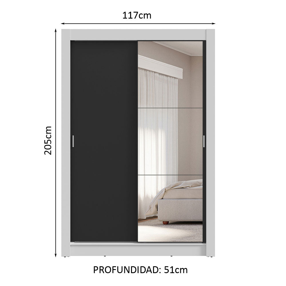 Clóset 2 Puertas Corredizas con Espejo 4 Cajones Blanco/Negro Vivare Plus