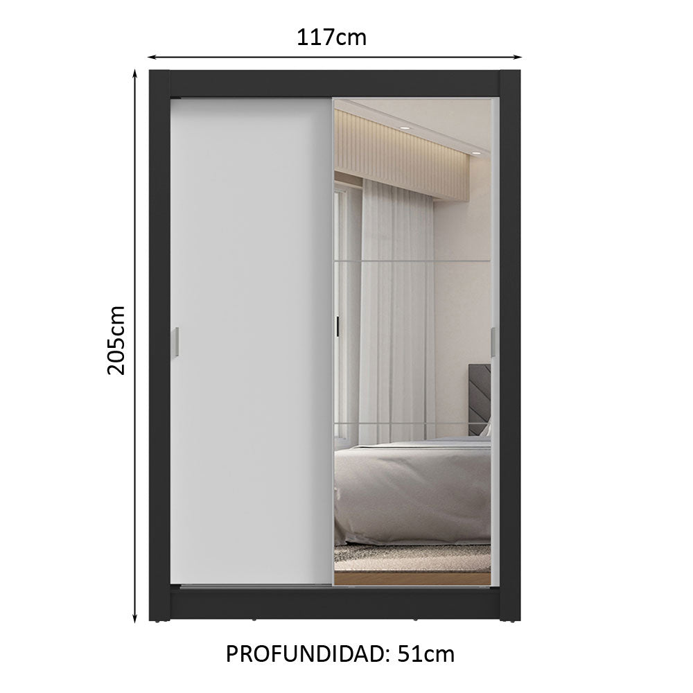 Clóset 2 Puertas Corredizas con Espejo 2 Cajones Negro/Blanco Vivare