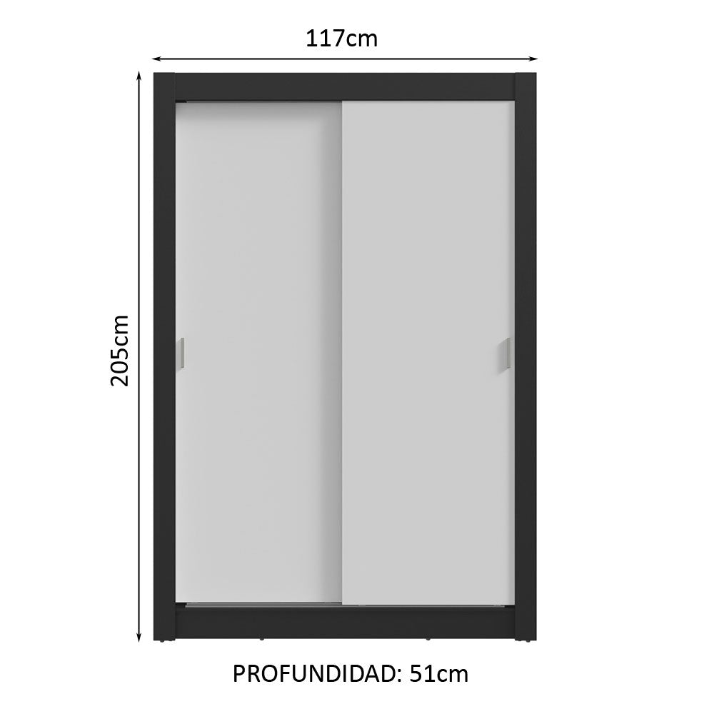 Clóset 2 Puertas Corredizas 4 Cajones Negro/Blanco Vivare Plus