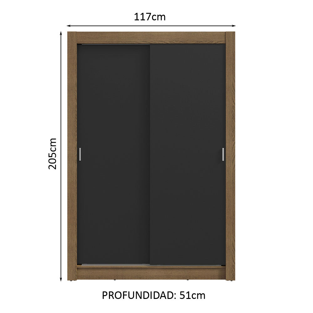 Clóset Soltero 2 Puertas Corredizas 2 Cajones Marrón/Negro Vivare