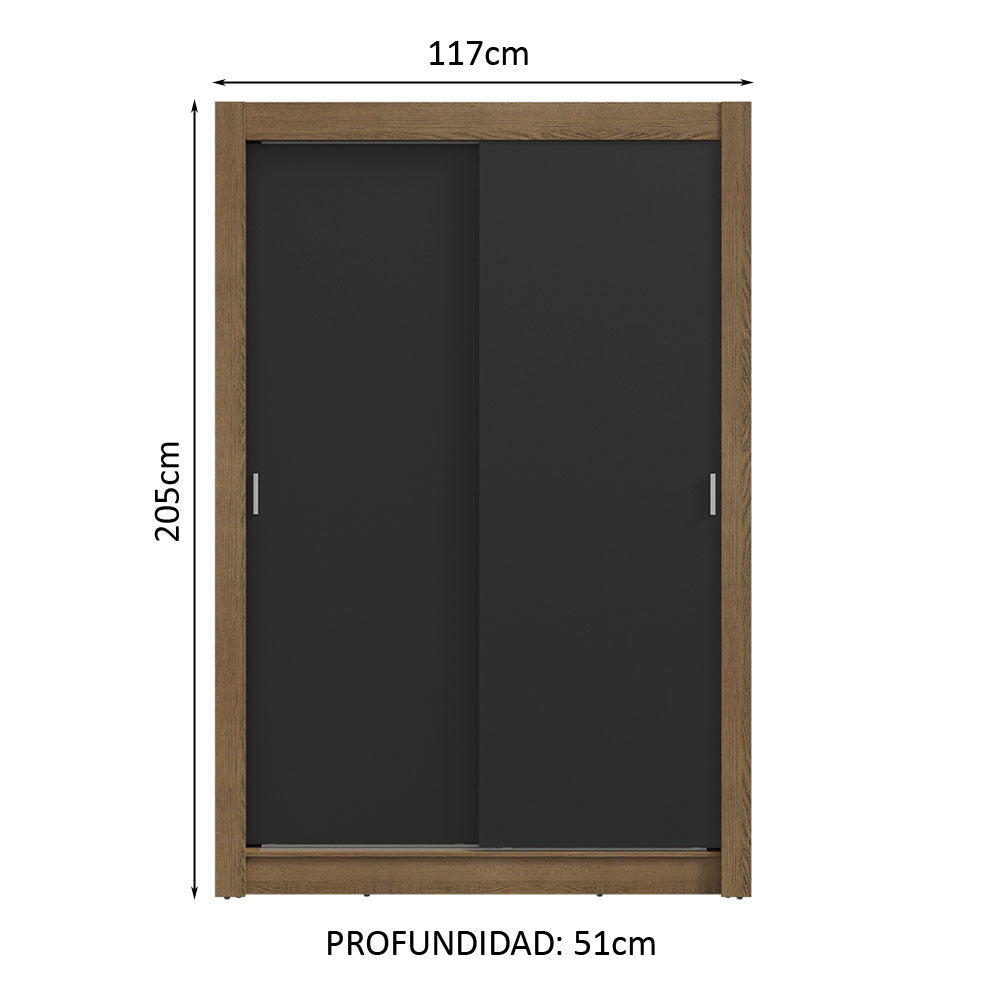 Clóset Soltero 2 Puertas Corredizas 4 Cajones Marrón/Negro Vivare Plus