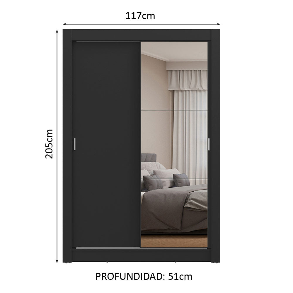 Clóset 2 Puertas Corredizas con Espejo Negro Milano