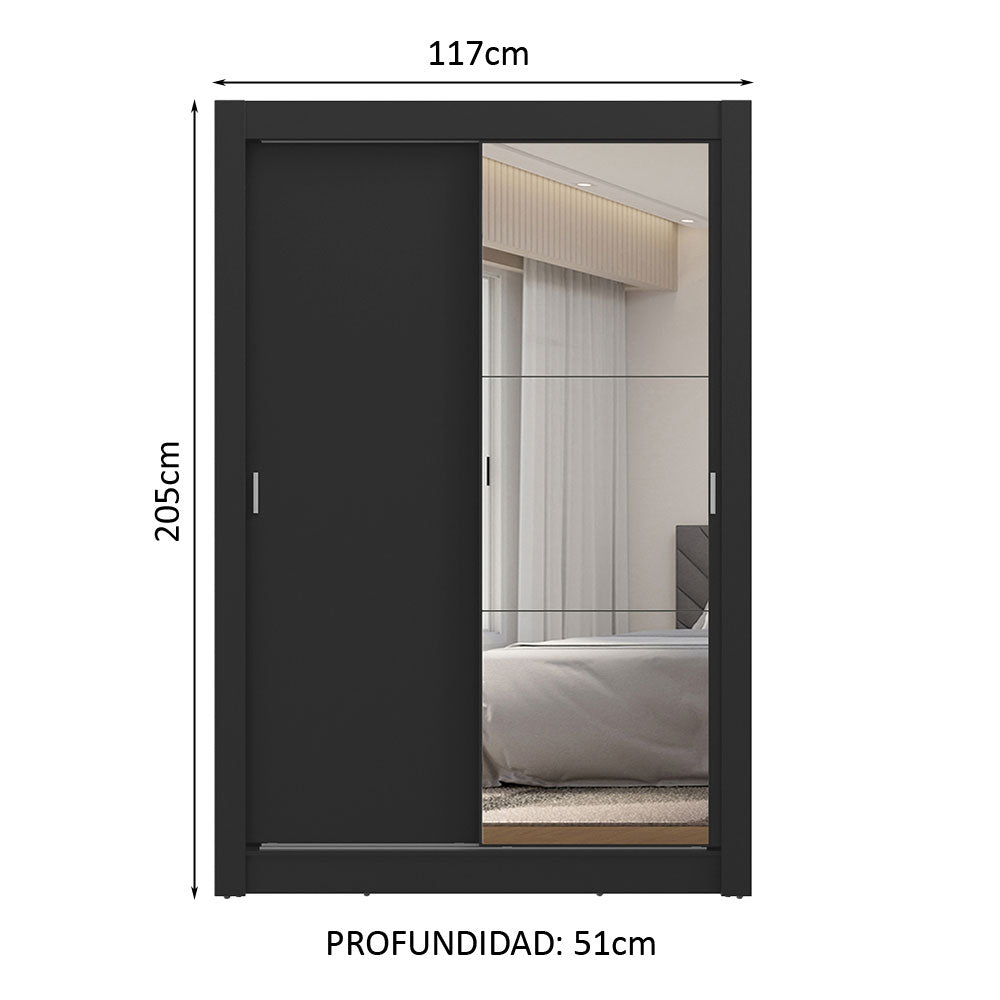 Clóset 2 Puertas Corredizas con Espejo 2 Cajones Negro Vivare