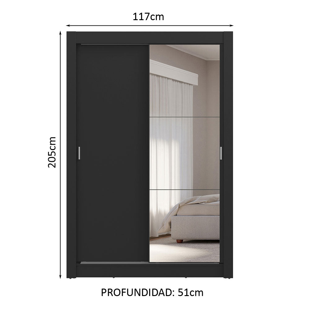 Clóset 2 Puertas Corredizas con Espejo 4 Cajones Negro Vivare Plus