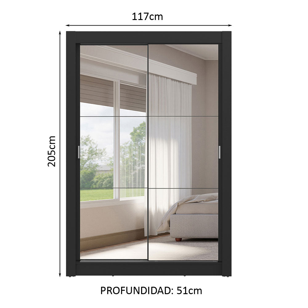 Clóset 2 Puertas Corredizas con Espejos 4 Cajones Negro Vivare Plus