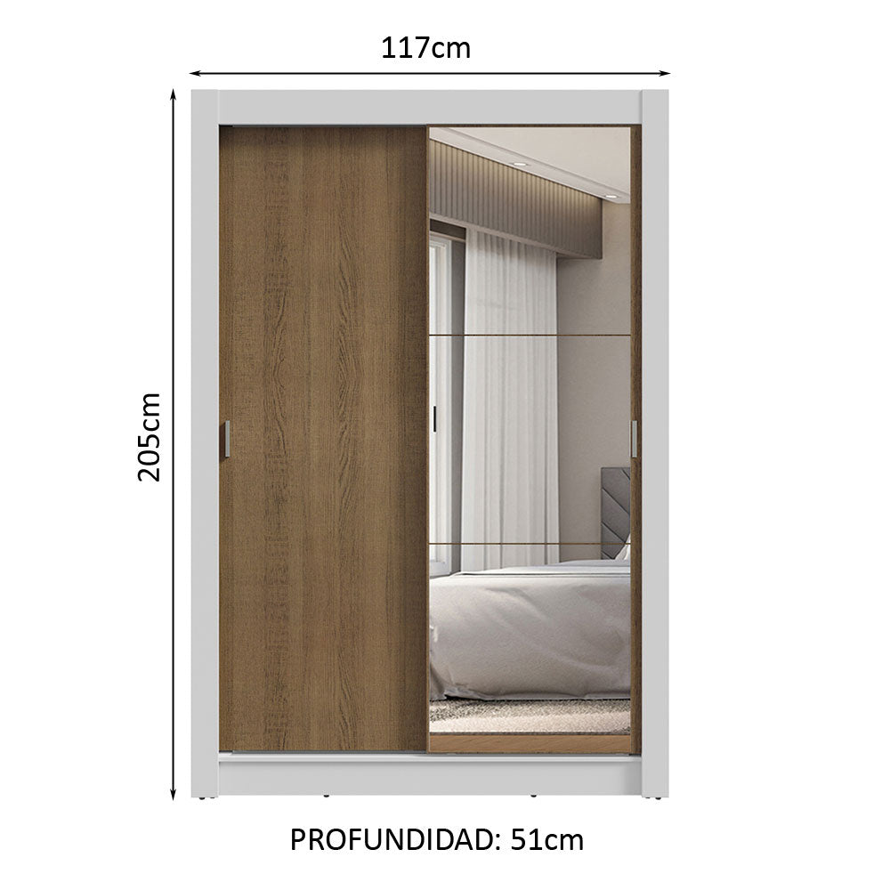 Clóset Soltero 2 Puertas Corredizas con Espejo 2 Cajones Blanco/Marrón Vivare