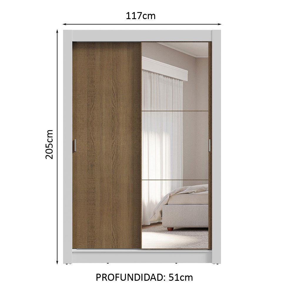 Clóset Soltero 2 Puertas Corredizas con Espejo 4 Cajones Blanco/Marrón Vivare Plus