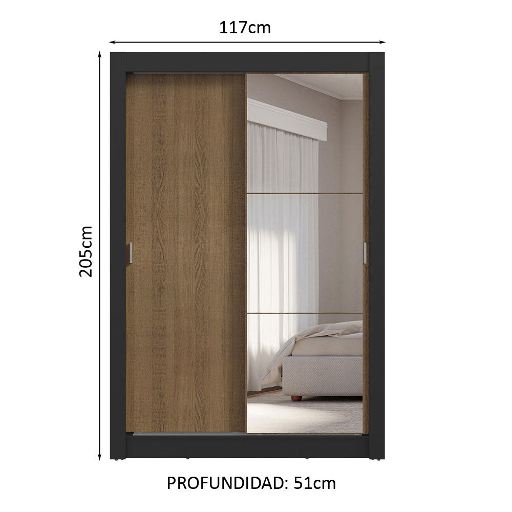 Clóset Soltero 2 Puertas Corredizas con Espejo 4 Cajones Negro/Marrón Vivare Plus