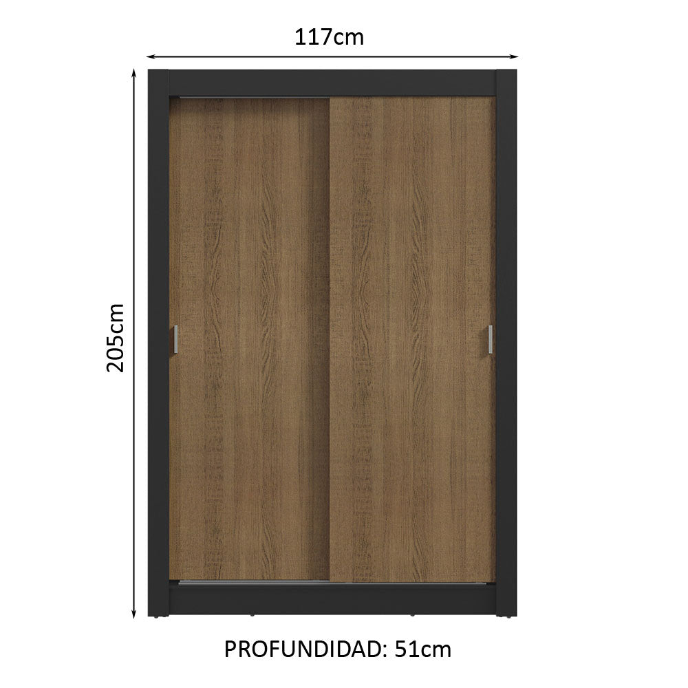Clóset Soltero 2 Puertas Corredizas 2 Cajones Negro/Marrón Vivare