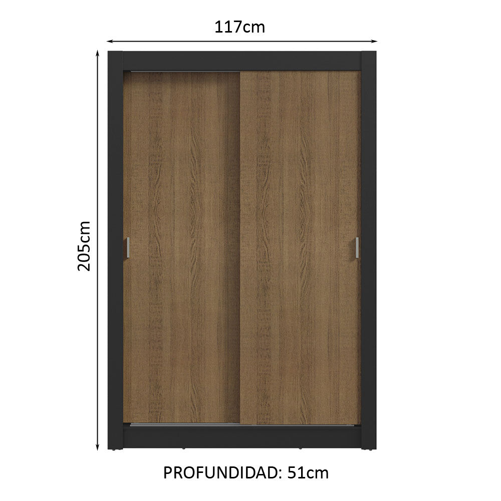 Clóset Soltero 2 Puertas Corredizas 4 Cajones Negro/Marrón Vivare Plus