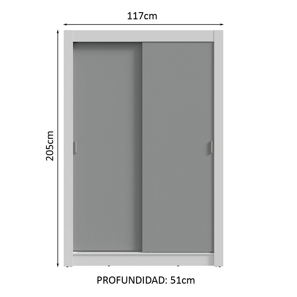 Clóset Soltero 2 Puertas Corredizas 4 Cajones Blanco/Gris Vivare Plus