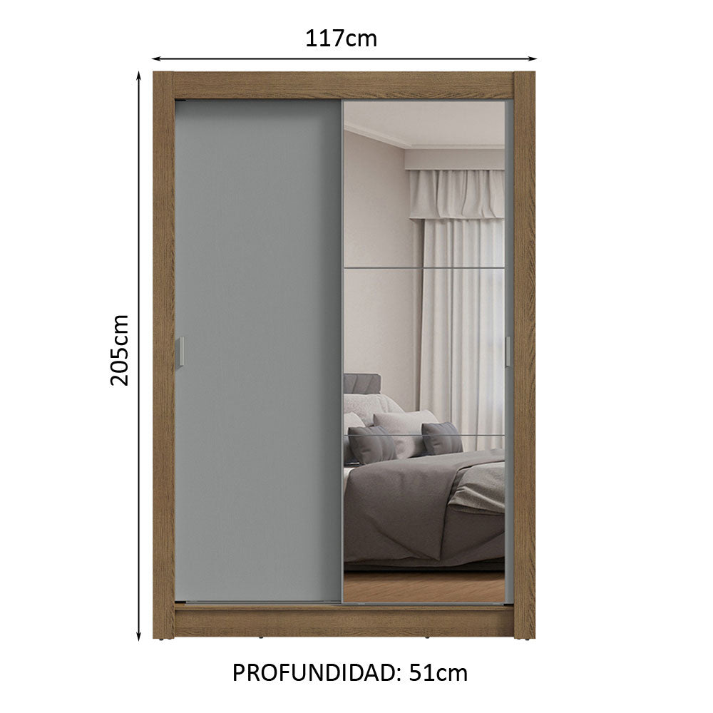 Clóset Soltero 2 Puertas Corredizas con Espejo Marrón/Gris Milano