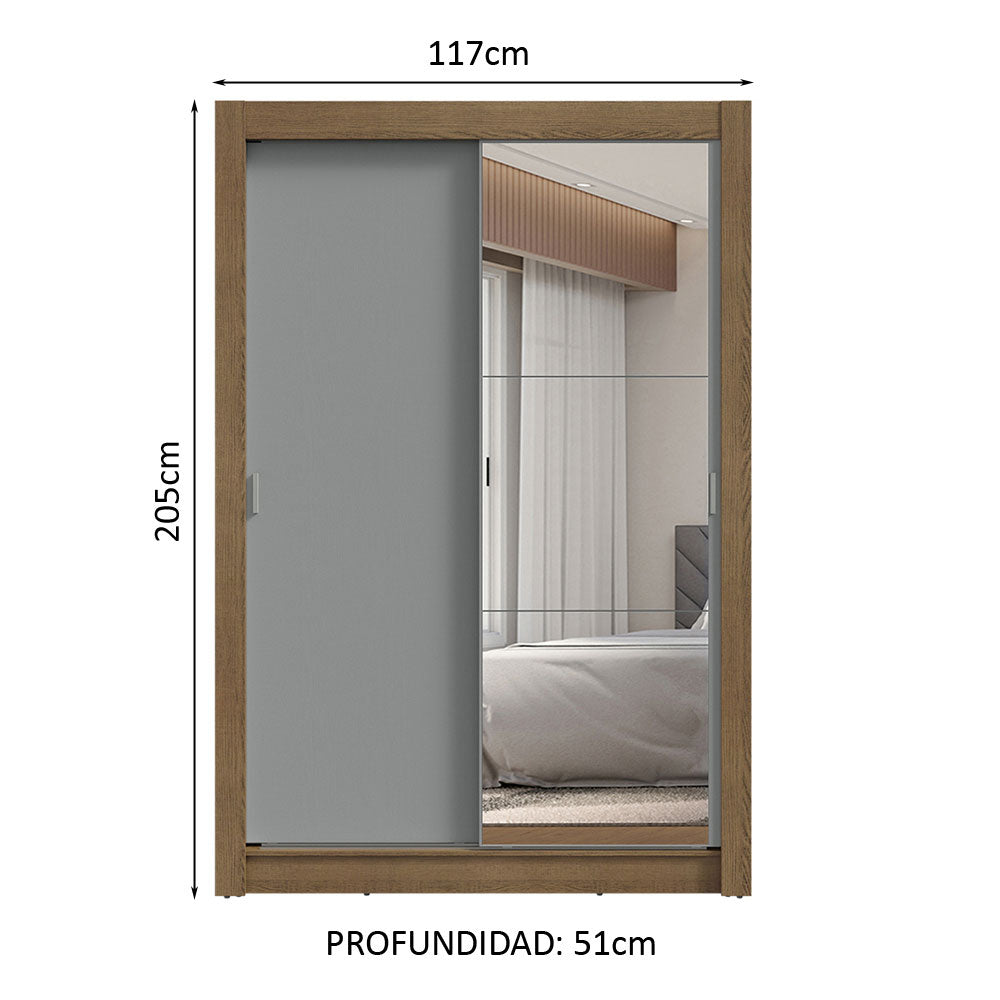 Clóset Soltero 2 Puertas Corredizas con Espejo 2 Cajones Marrón/Gris Vivare