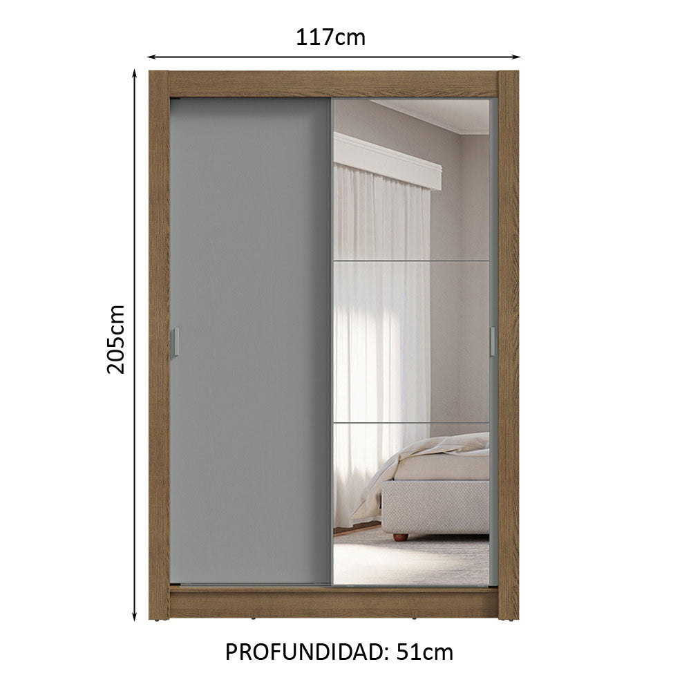 Clóset Soltero 2 Puertas Corredizas con Espejo 4 Cajones Marrón/Gris Vivare Plus