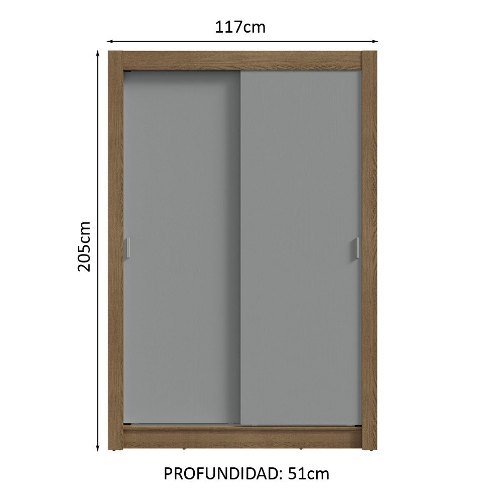 Clóset Soltero 2 Puertas Corredizas 2 Cajones Marrón/Gris Vivare