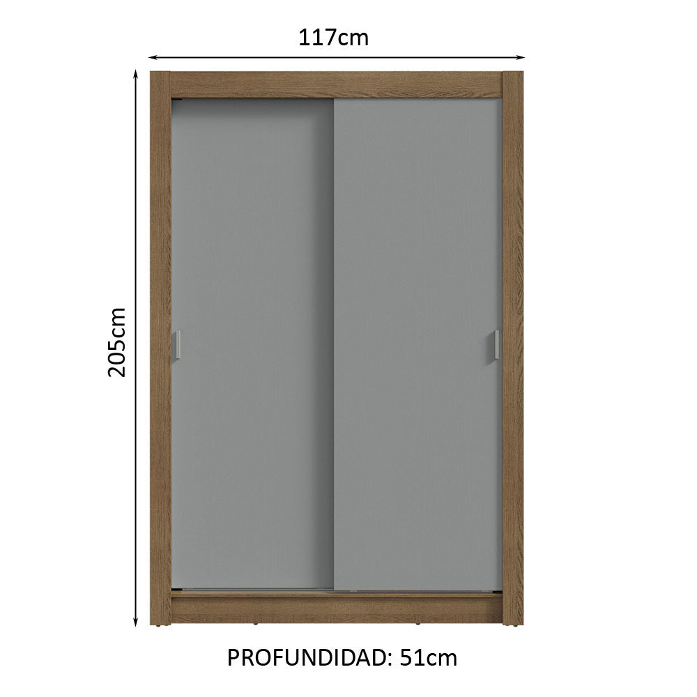 Clóset Soltero 2 Puertas Corredizas 4 Cajones Marrón/Gris Vivare Plus