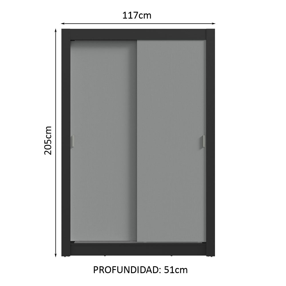 Clóset Soltero 2 Puertas Corredizas 2 Cajones Negro/Gris Vivare