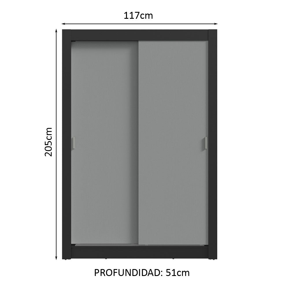 Clóset Soltero 2 Puertas Corredizas 4 Cajones Negro/Gris Vivare Plus