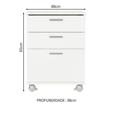 Cajonera Organizadora de Escritorio 3322 Madesa 3 Cajones y Ruedas - Blanco