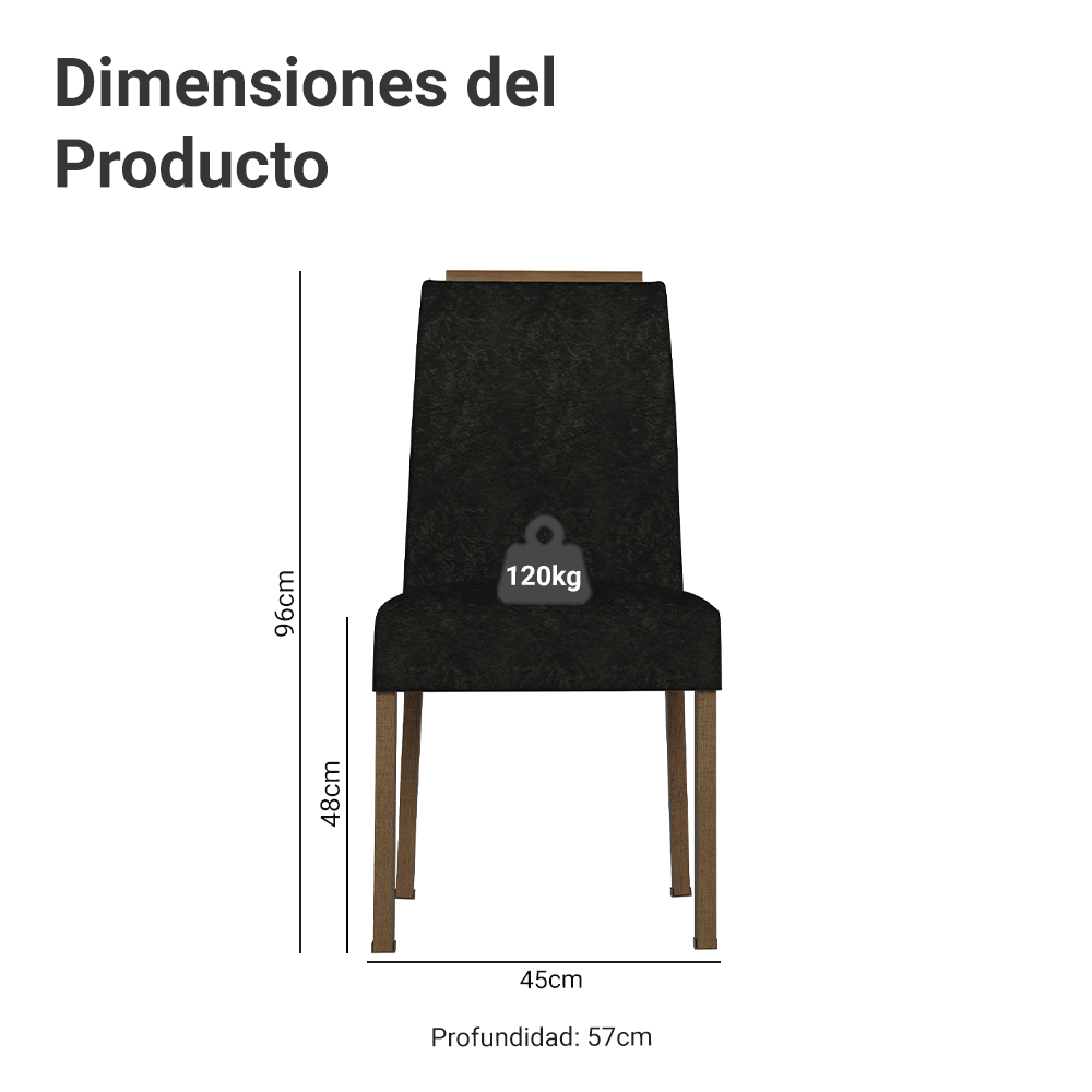 Kit 2 Sillas de Comedor 4255 con Respaldo Marrón/Oxford Madesa
