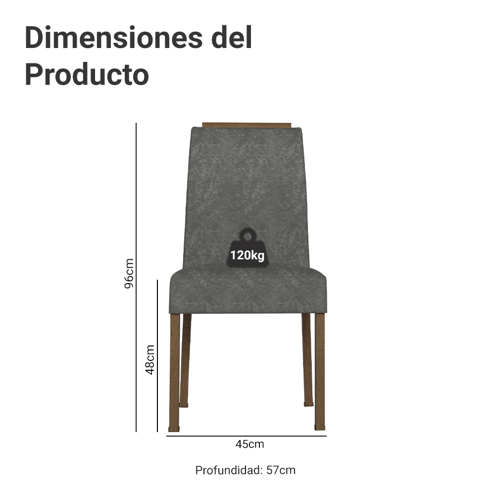 Kit 4 Sillas de Comedor 4255 con Respaldo Marrón/Silver Madesa