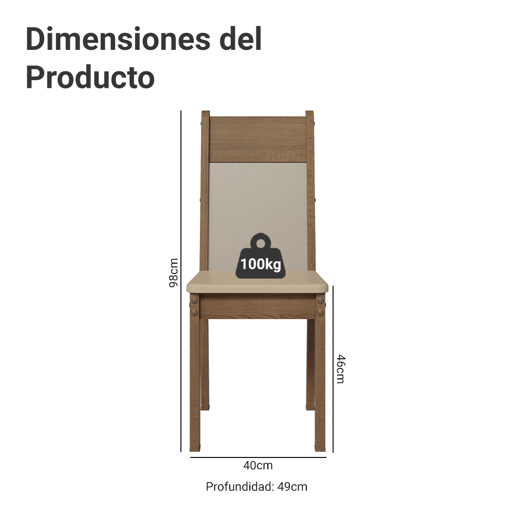 Juego de 6 Sillas 4280 Marrón/Crema/Sintético Beige