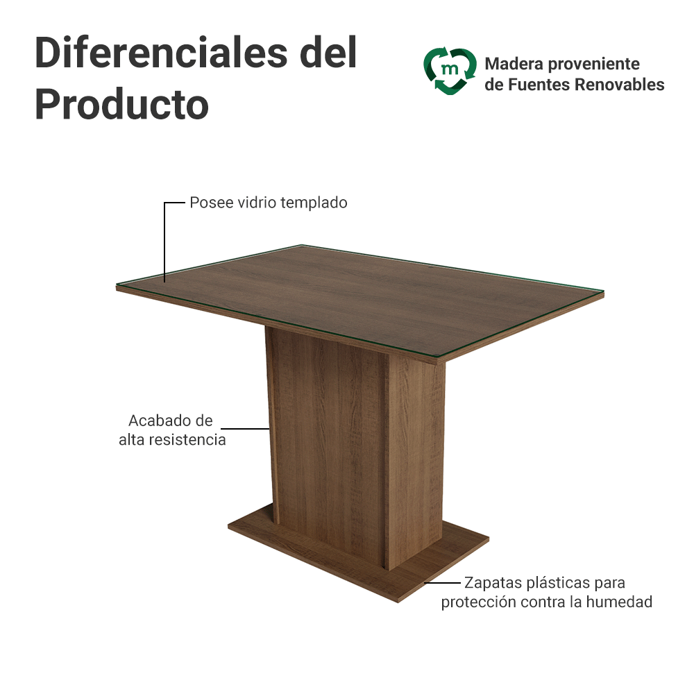 Mesa de Comedor Rectangular con Encimera de Vidrio Marrón 5329