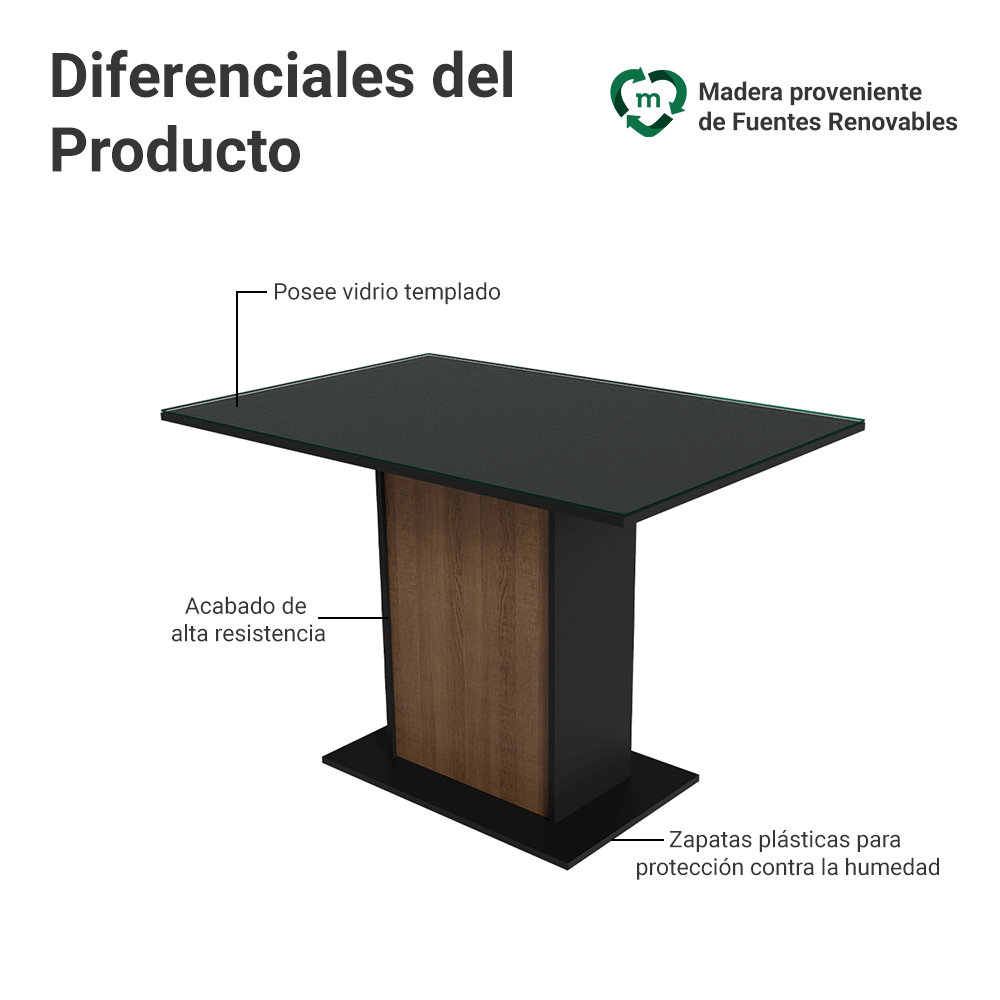 Mesa de Comedor Rectangular con Encimera de Vidrio Marrón/Negro 5329