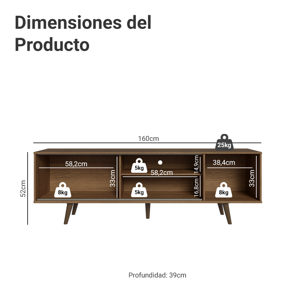 Mueble para TV hasta 65 Pulgadas con Patas Marrón/Negro Dubai