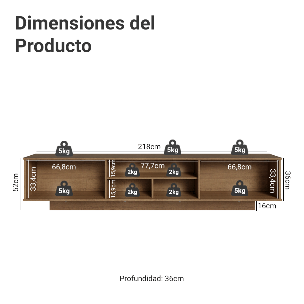 Mueble para TV Suspendido hasta 80 Pulgadas 218 cm 2 Puertas Marrón/Crema Agata Madesa