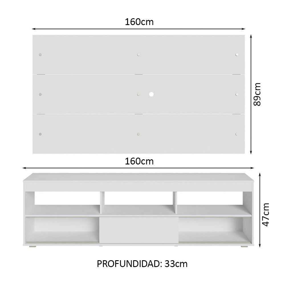 Mueble para TV y Panel Hasta 65" Blanco Orlando